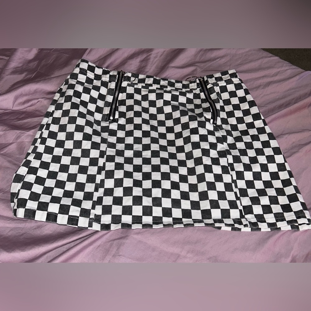 Vintage Y2K CHECKERED denim, mini skirt Large Retro womens punk alternative
